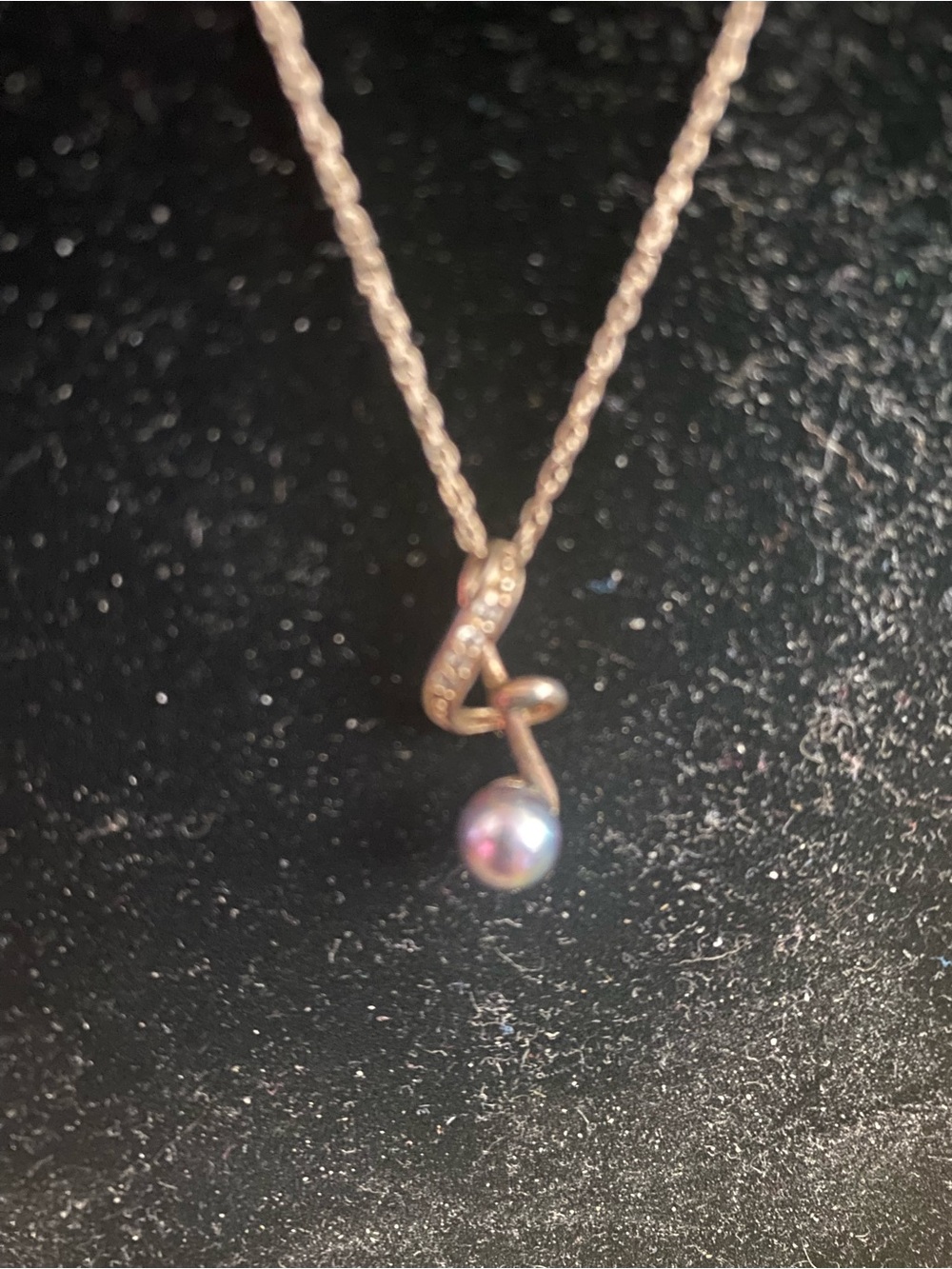 Sterling silver Twist Pendant Necklace with Iridescent Pearl and CZ stones 18”